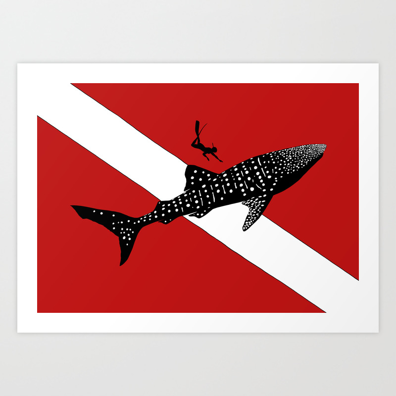 Diver Down Whale Shark Dive Art Print
