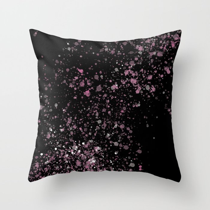 Black and pink splash texture Throw Pillow