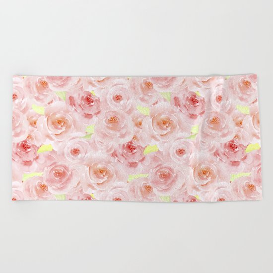 Rose pattern- Beautiful watercolor roses backround Beach Towel