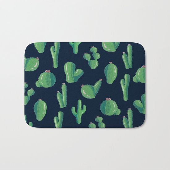 Green Cactus at Night Bath Mat