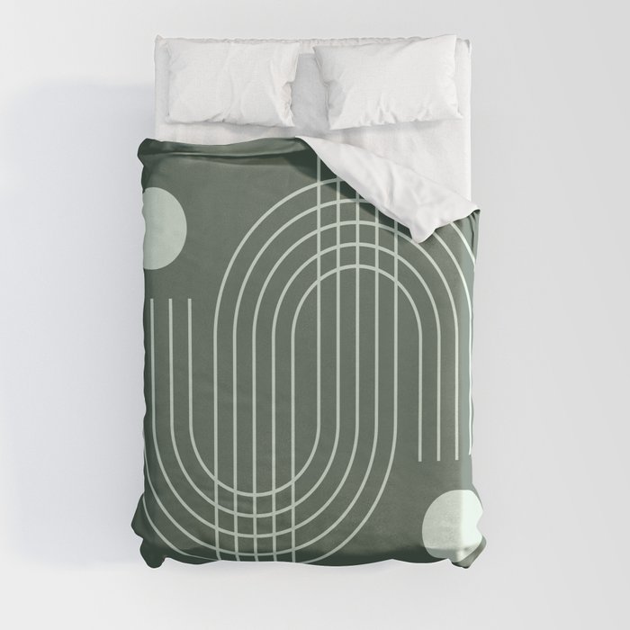 Geometric Lines in Sage Color Duvet Cover