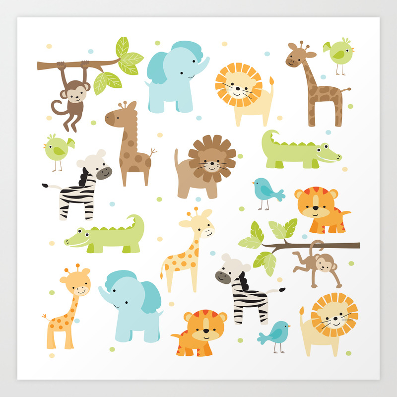 Jungle Animals Art Print By Peppermintcreek Society6 Jungle Animals Art Print By Peppermintcreek Society6