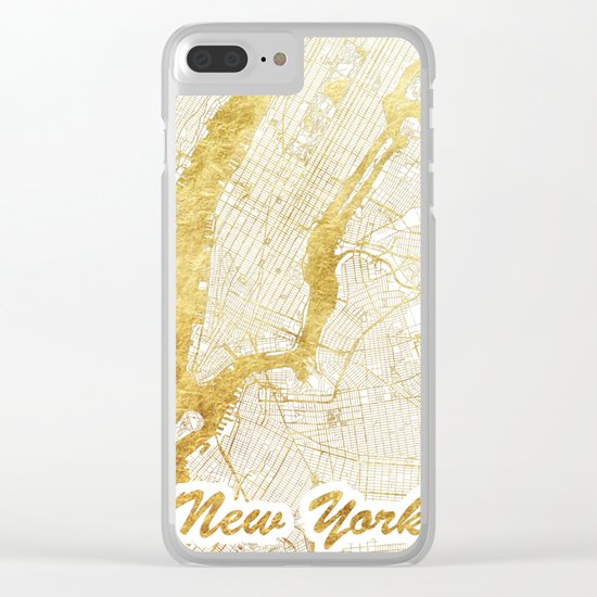 New York Map Gold Clear iPhone Case
