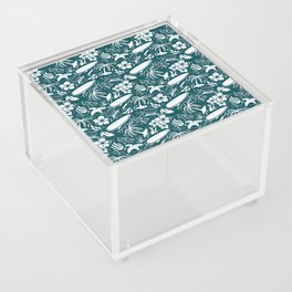 Teal Blue and White Surfing Summer Beach Objects Seamless Pattern Acrylic Box