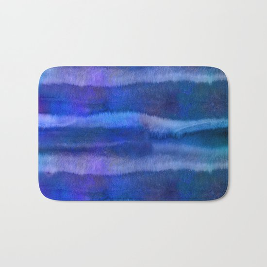 Blue abstract watercolor stripes Bath Mat