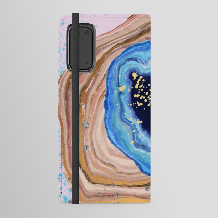 Turquoise Marble Agate With Blue And Gold Glitter  Android Wallet Case