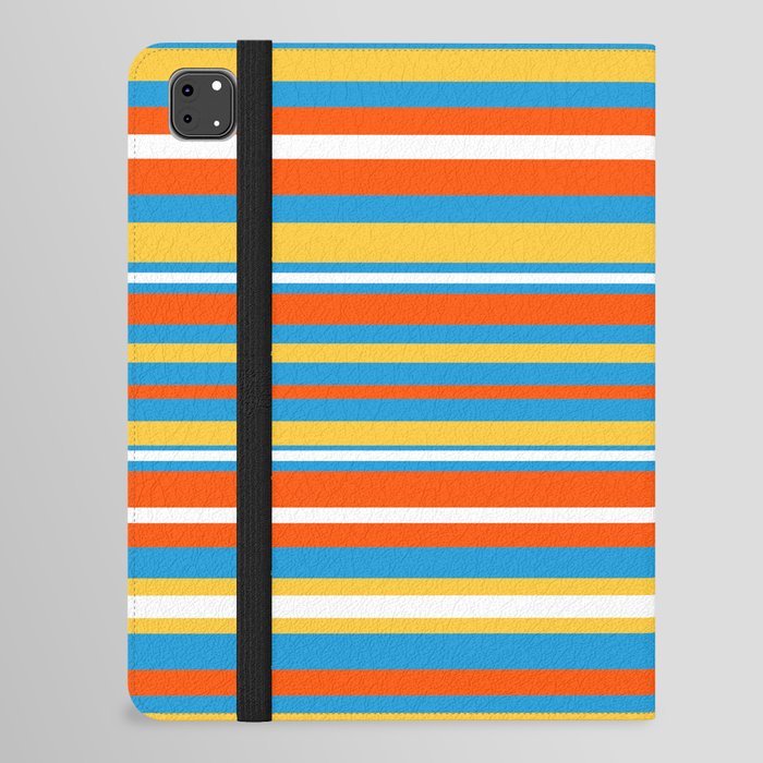 Retro Modern Stripes Orange Blue Yellow White iPad Folio Case