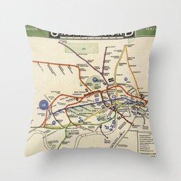 London Underground Railways 1909 - Vintage Illustrated Map Throw Pillow