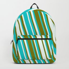 [ Thumbnail: Dark Turquoise, Mint Cream, and Green Colored Striped/Lined Pattern Backpack ]