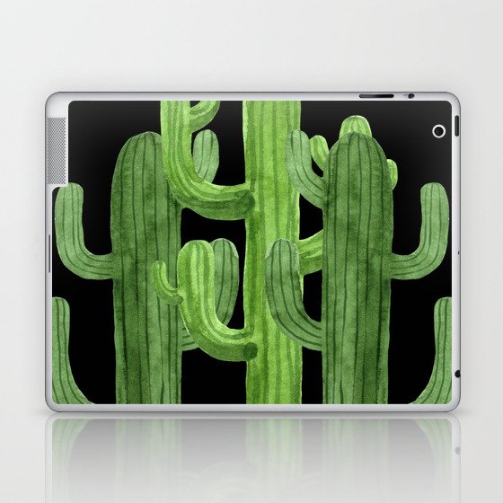 Desert Vacay Three Cacti on Black Laptop & iPad Skin