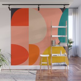 geometry shape mid century organic blush curry teal Wall Mural | Vintage, Acrylic, Wall, Digital, Modern, Home, Mustard, Geometric, Shapes, Pattern 