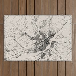 Quebec, Canada Map - Black and White Artistic  Outdoor Rug