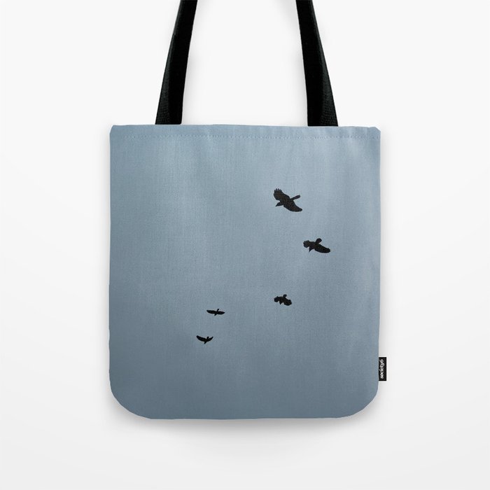  Ravens Flying Foggy Sky Tote Bag