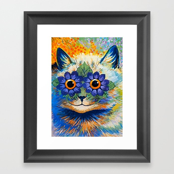 “Cat With Blue Petals” by Louis Wain Framed Art Print