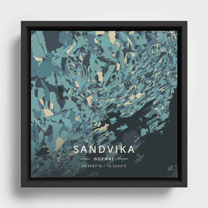 Sandvika, Norway - Cream Blue Framed Canvas