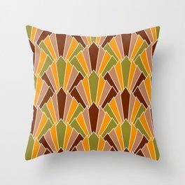 Retro 70s Art Deco corner fans geometric brown, orange, Green Throw Pillow