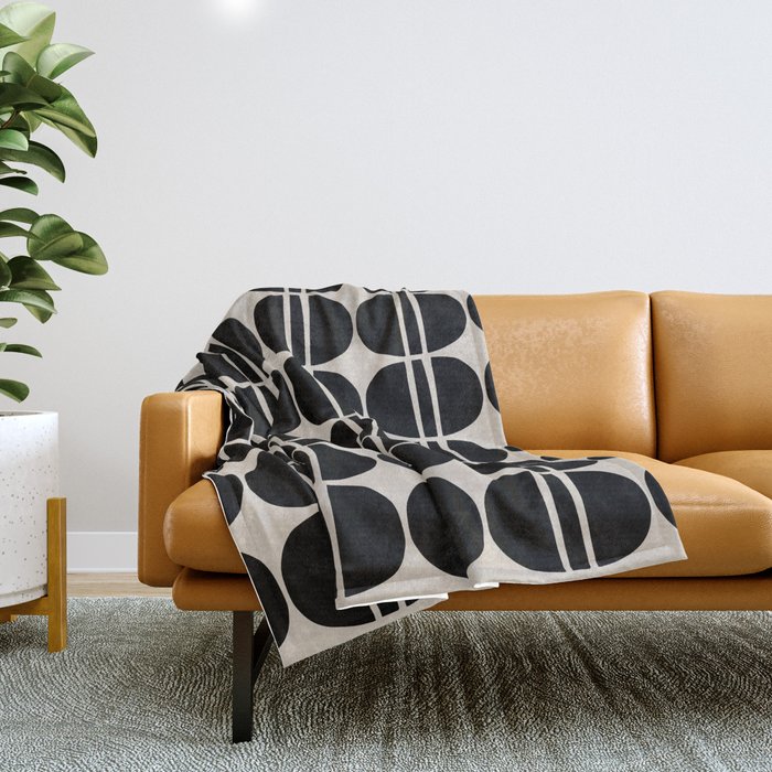 Mid Century Modern Geometric Pattern 158 Black and Linen White