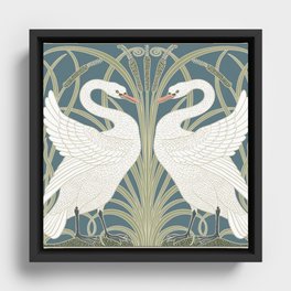 Walter Crane Swans Rush and Iris Vintage Swan Design Framed Canvas