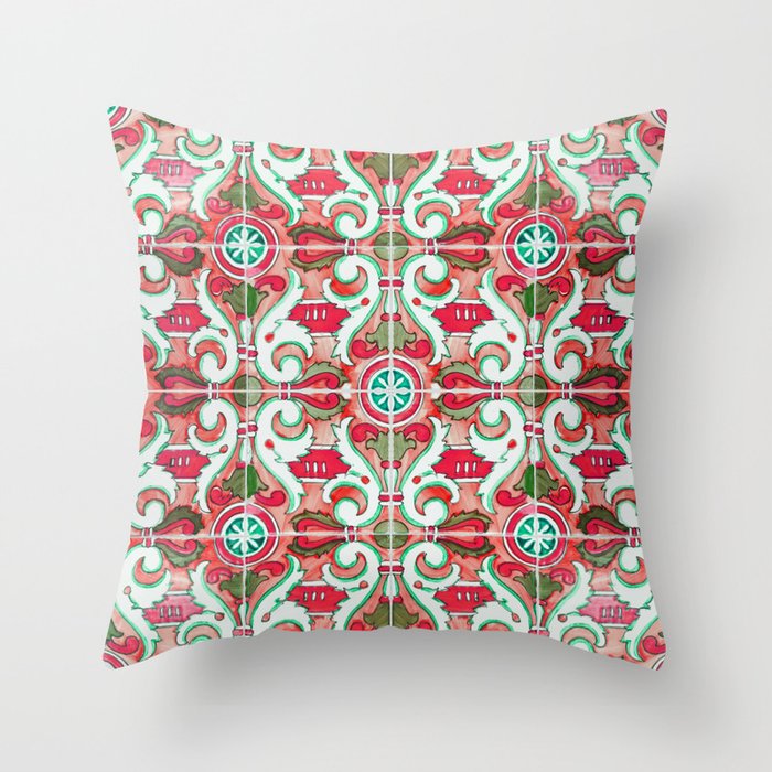 Seamless Pattern Ornamental Tile Design :  10 red Throw Pillow