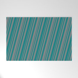[ Thumbnail: Teal and Gray Colored Striped Pattern Welcome Mat ]