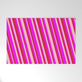 [ Thumbnail: Fuchsia, Crimson, and Pink Colored Striped/Lined Pattern Welcome Mat ]