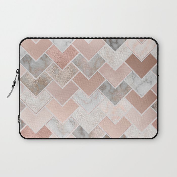 Rose Gold and Marble Geometric Tiles Laptop Sleeve