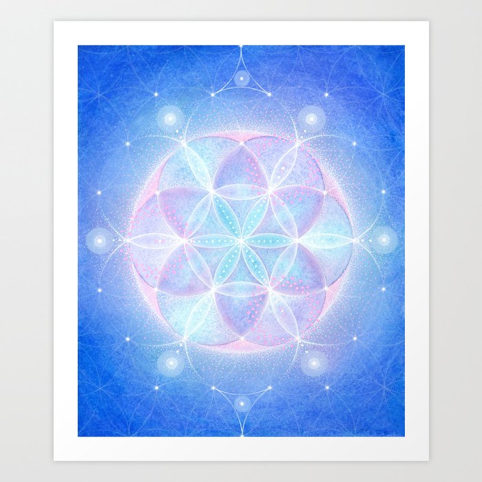 Flower of Life Energy Mandala | Light Frequency Sacred Geometry Mandala | Seed of Life Art  Art Print