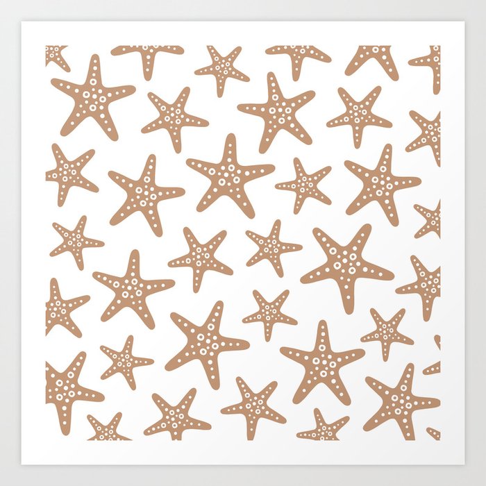 Sweet Starfish Pattern 223 Beige Art Print