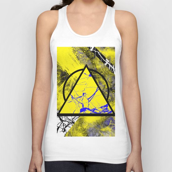Night And Day - Blue And Yellow, Black And White, Abstract, Geometric, Marble Artwork Unisex Tank Top
