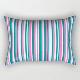 [ Thumbnail: Hot Pink, Dark Cyan & Light Cyan Colored Lines Pattern Rectangular Pillow ]