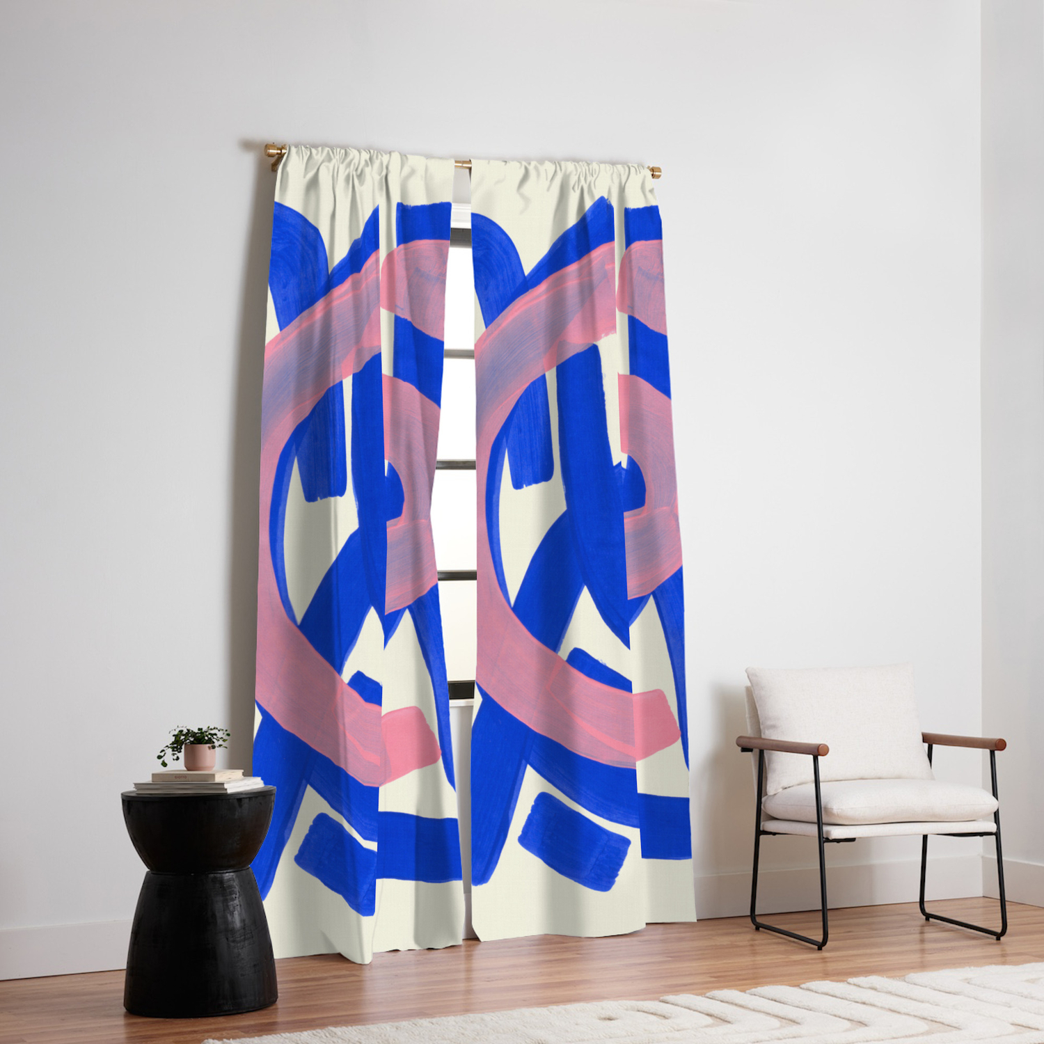 Tribal Pink Blue Fun Colorful Mid Century Modern Abstract Painting