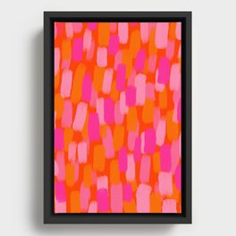 Abstract, Paint Brush Stroke, Pink and Orange  Framed Canvas