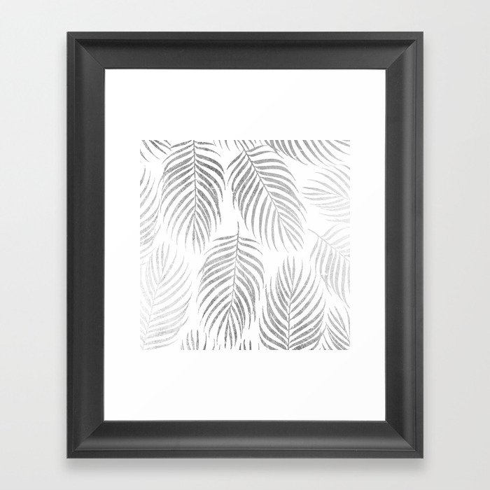Chic elegant silver foil palm tree leaves Framed Art Print