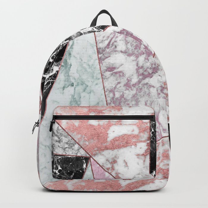 Geometrical rose gold black pink marble triangles Backpack