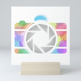 Watercolor Photography camera- Rainbow colored photography lover Mini Art Print