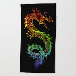 Traditional Chinese dragon in rainbow colors Beach Towel