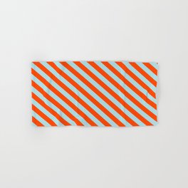 [ Thumbnail: Red and Powder Blue Colored Striped/Lined Pattern Hand & Bath Towel ]