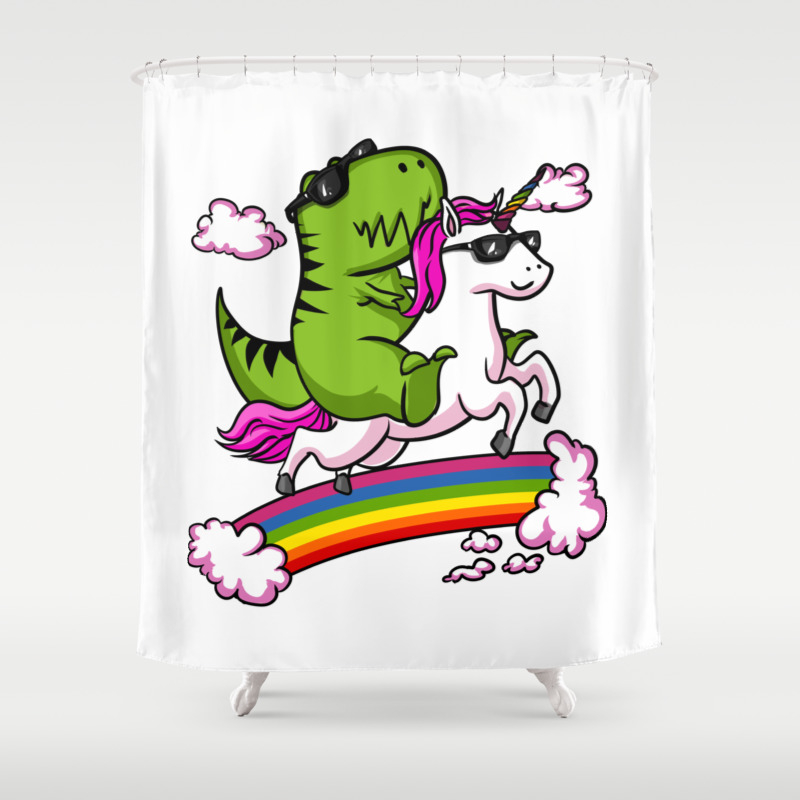 T Rex Dinosaur Riding Magical Unicorn Rainbow Shower Curtain By Teecave Society6