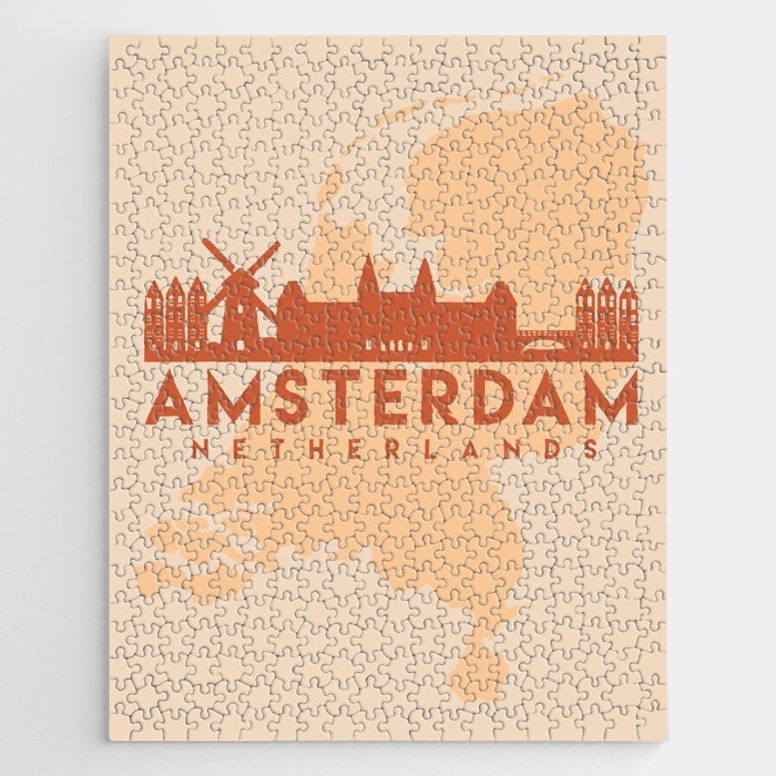 AMSTERDAM HOLLAND CITY MAP SKYLINE EARTH TONES Jigsaw Puzzle