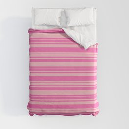 [ Thumbnail: Hot Pink and Pink Colored Striped Pattern Duvet Cover ]