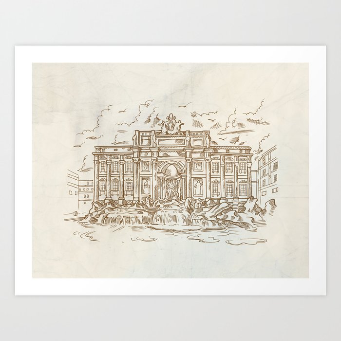 sketch of Trevi Fountain Art Print
