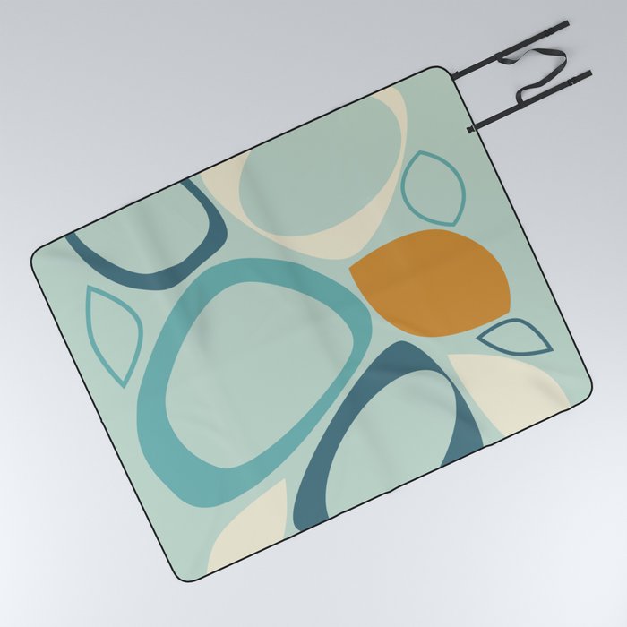 Mid Century Modern Abstract Shapes 8 in Aqua, Orange, Cream and Turquoise Picnic Blanket