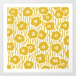 Wild Flowers Pattern Mustard Yellow Art Print