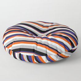 [ Thumbnail: Eye-catching Red, Light Cyan, Dark Grey, Black, and Midnight Blue Colored Stripes Pattern Floor Pillow ]