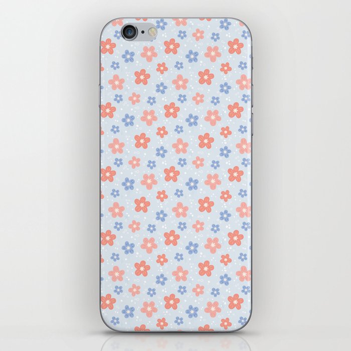 Blue Pink Flower Pattern iPhone Skin