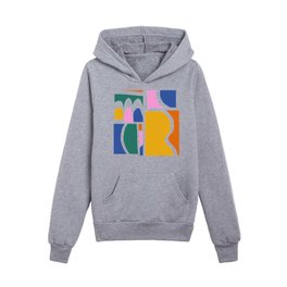 Colorful Abstract Geometric Cut Out Shapes in Yellow Pink and Blue Kids Pullover Hoodies