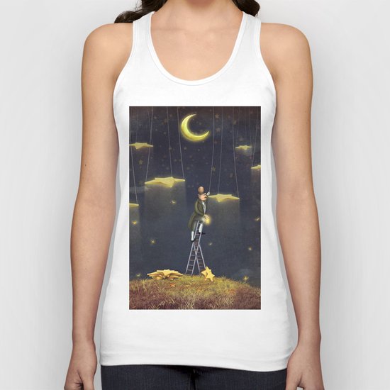 Man reaching for stars at top of tall ladder Unisex Tank Top