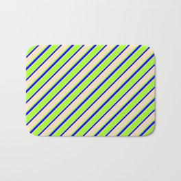 [ Thumbnail: Light Green, Blue & Bisque Colored Lines Pattern Bath Mat ]