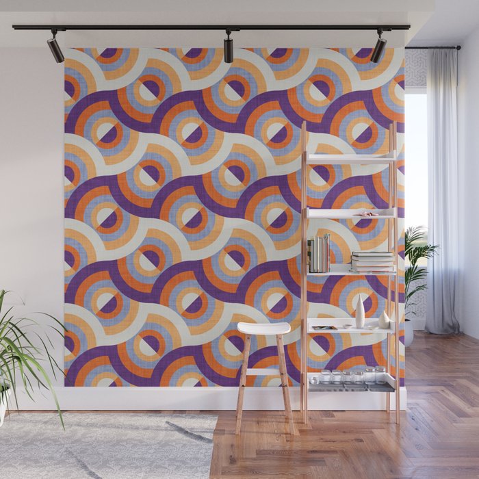 Here comes the sun // purple violet and orange 70s inspirational groovy geometric suns Wall Mural