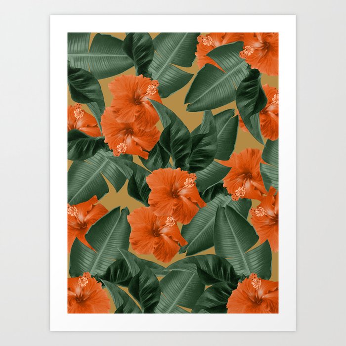 Hibiscus Jungle Leaves Dream #3 #tropical #decor #art #society6 Art Print